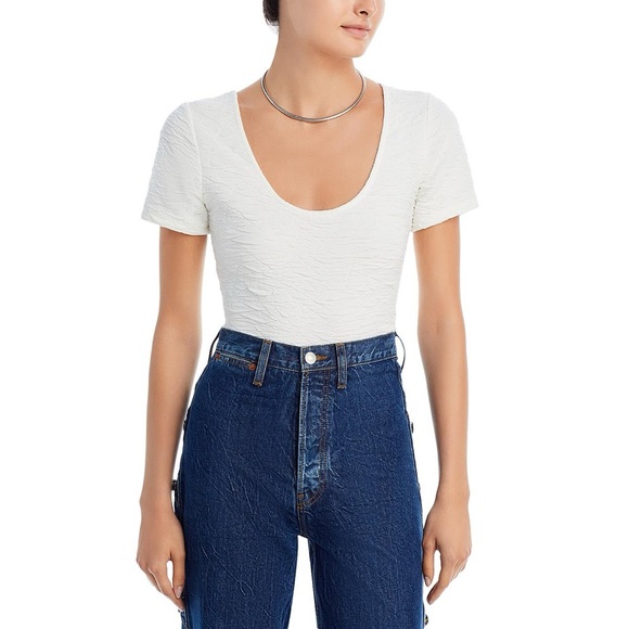 GOOD AMERICAN Textured Scoop-neck Cropped Top in White Size XS - Picture 1 of 10